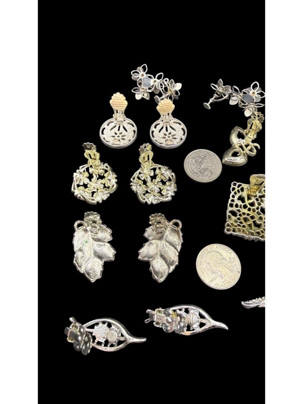 Vintage 80s Silver-Tone Clip-On Earrings Lot 8 Pairs Runway Chunky Big - Picture 7 of 10
